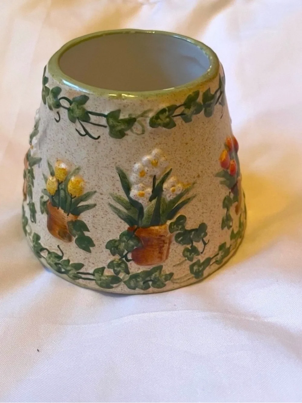 PAC Ceramic Candle Topper Small Floral Ivy Vintage Cottage Decor